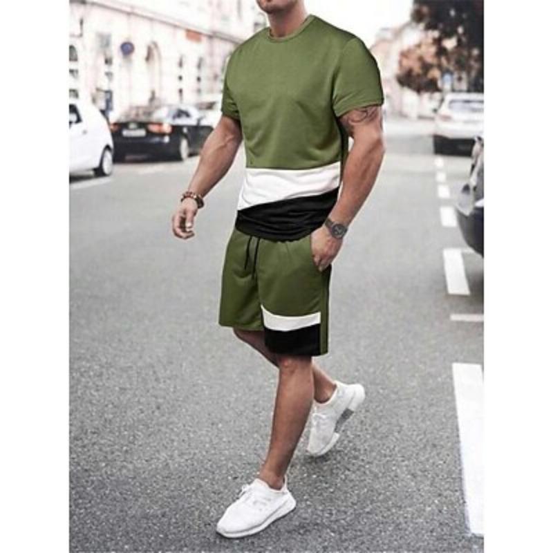 Men's T-shirt Short Sleeves Crew Neck Summer Gymnatics Casual Color Block Street Style Vacation Daily