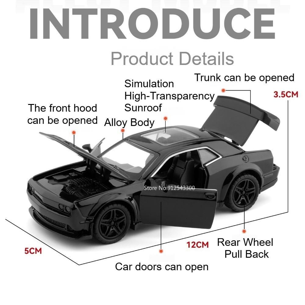 Scale 1:36 Hellcat Sports Car Model Toy 4 Doors Opened Pull Back Vehicles Models Metal Body Rubber Tires Toys Ideal Ornament