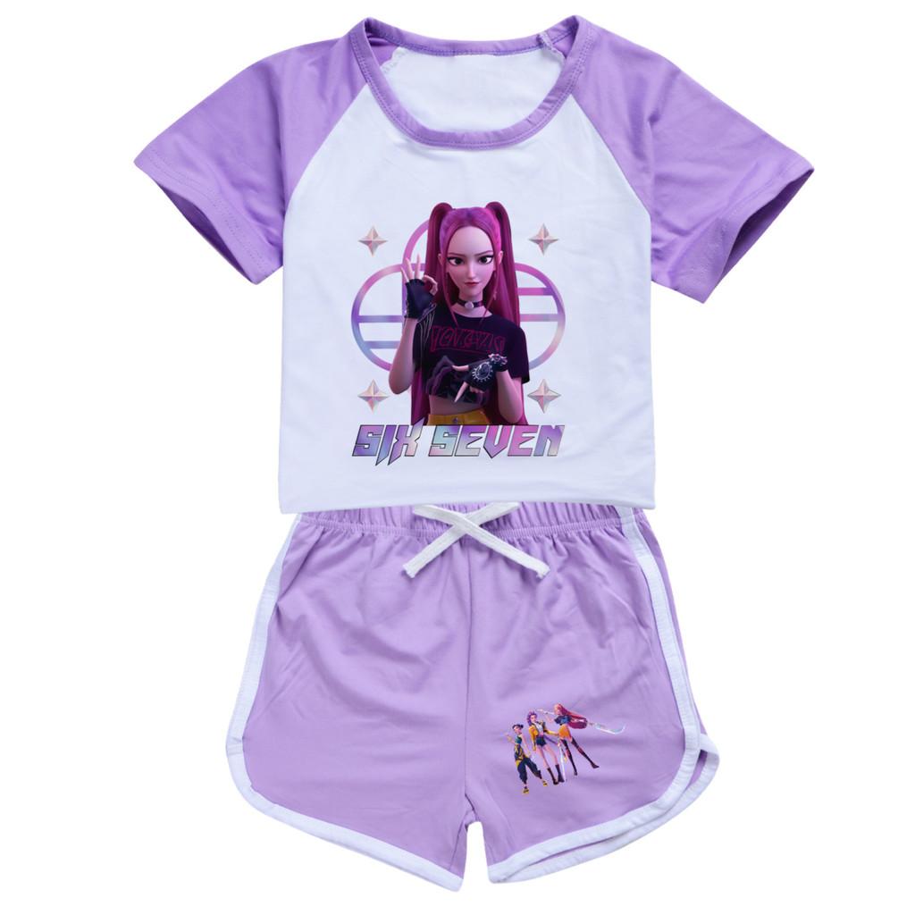 5224 Kids Girls POP Rumi Zoey Mira Print T-shirt Shorts Sport Tracksuit Clothes Set
