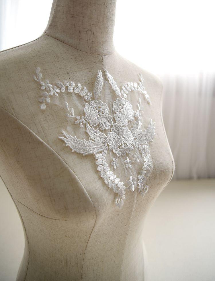 Ivory White Embroidered Lace Flower Handmade Diy Lace Accessories Wedding Dress Fabric Clothes Decoration Material Soft
