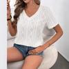 Ladies Summer Short Sleeve V Neck Hollow Mesh Solid Color Pullover T Shirt Top
