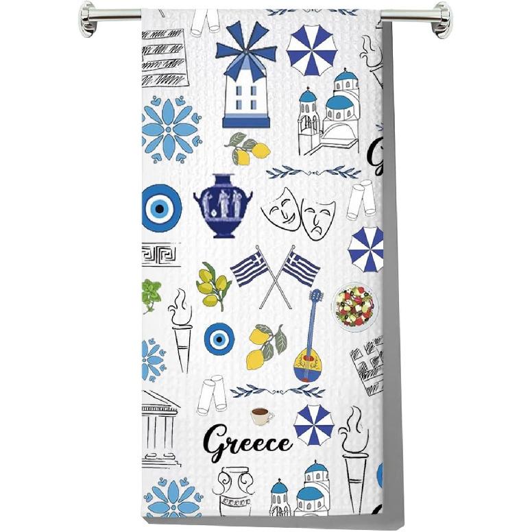 JNIAP Greece Kitchen Towel Greece Trip Gifts Greek Gift Greece Housewarming Gift Greece Dish Towels Greek Kitchen Towel (Greeces KT) Greece Kt