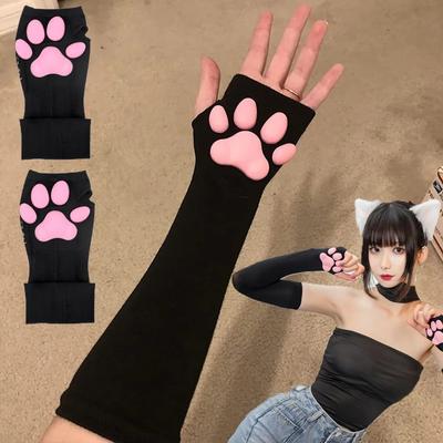 Anti-UV Cat Pad Paw Sleeves 3D Silicone Fingerless Gloves Cute Arm Sleeves  for Girls and Ladies