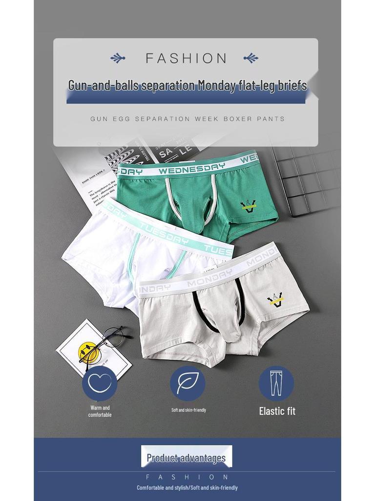 Wangjiang Men's Cotton Trunk Underwear with Gun & Ball Separation, Mid-Waist, Plus Size.