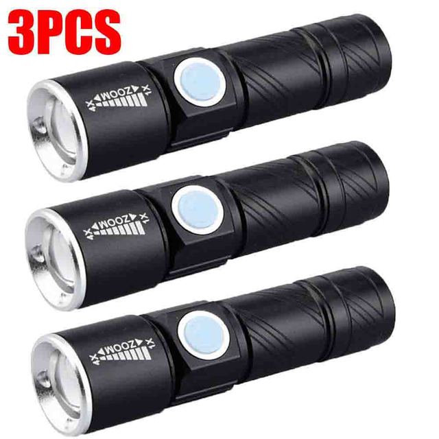 Mini Portable Q5 Zoom Flashlight 3 Modes Built-in Battery USB Rechargeable Waterproof Aluminum Alloy Torch Outdoor Riding Lamp