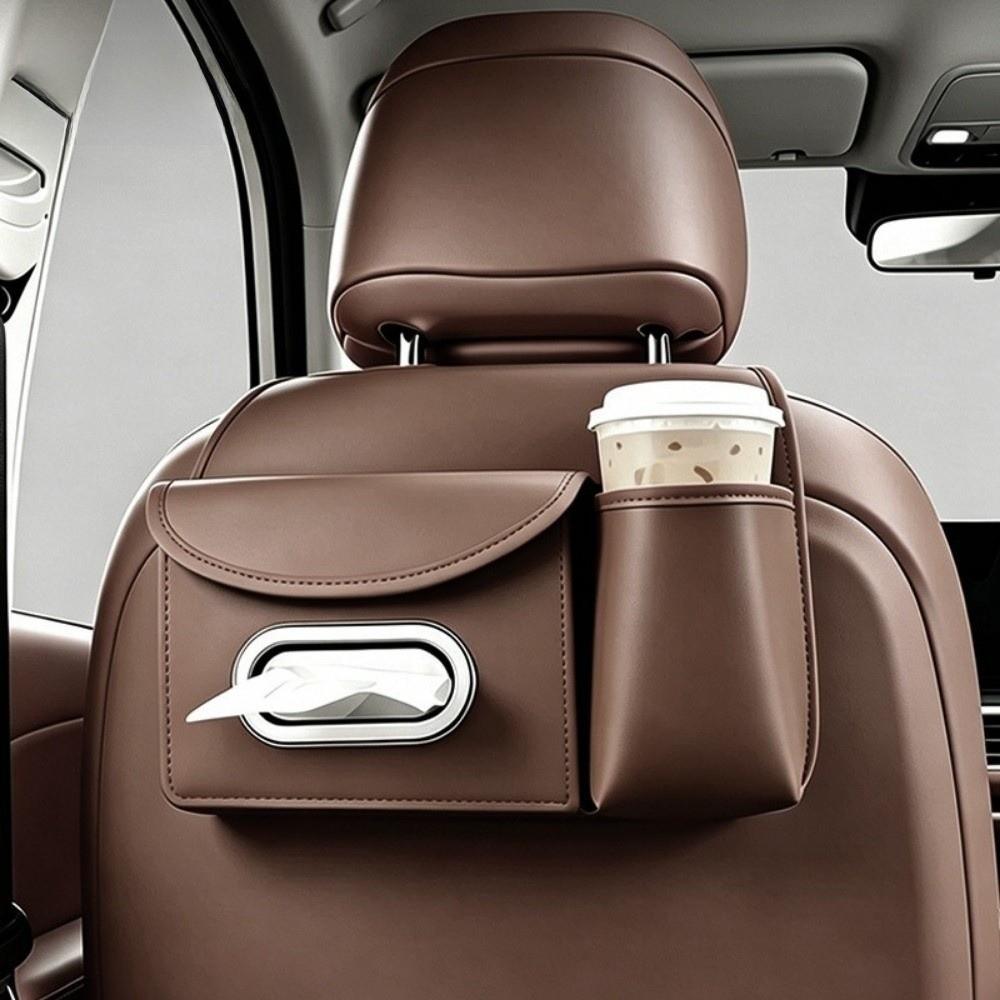 Portable Car Seat Back Organizer PU Leather Car Tissue Box Rear Seat Storage Bag Daily Commutes