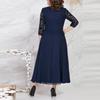 Evening Dress Plus Size Lace Embroidery Chiffon Patchwork A-Line O-Neck Half Sleeve High Waist Flowy Hem Long Dress Female Clothing