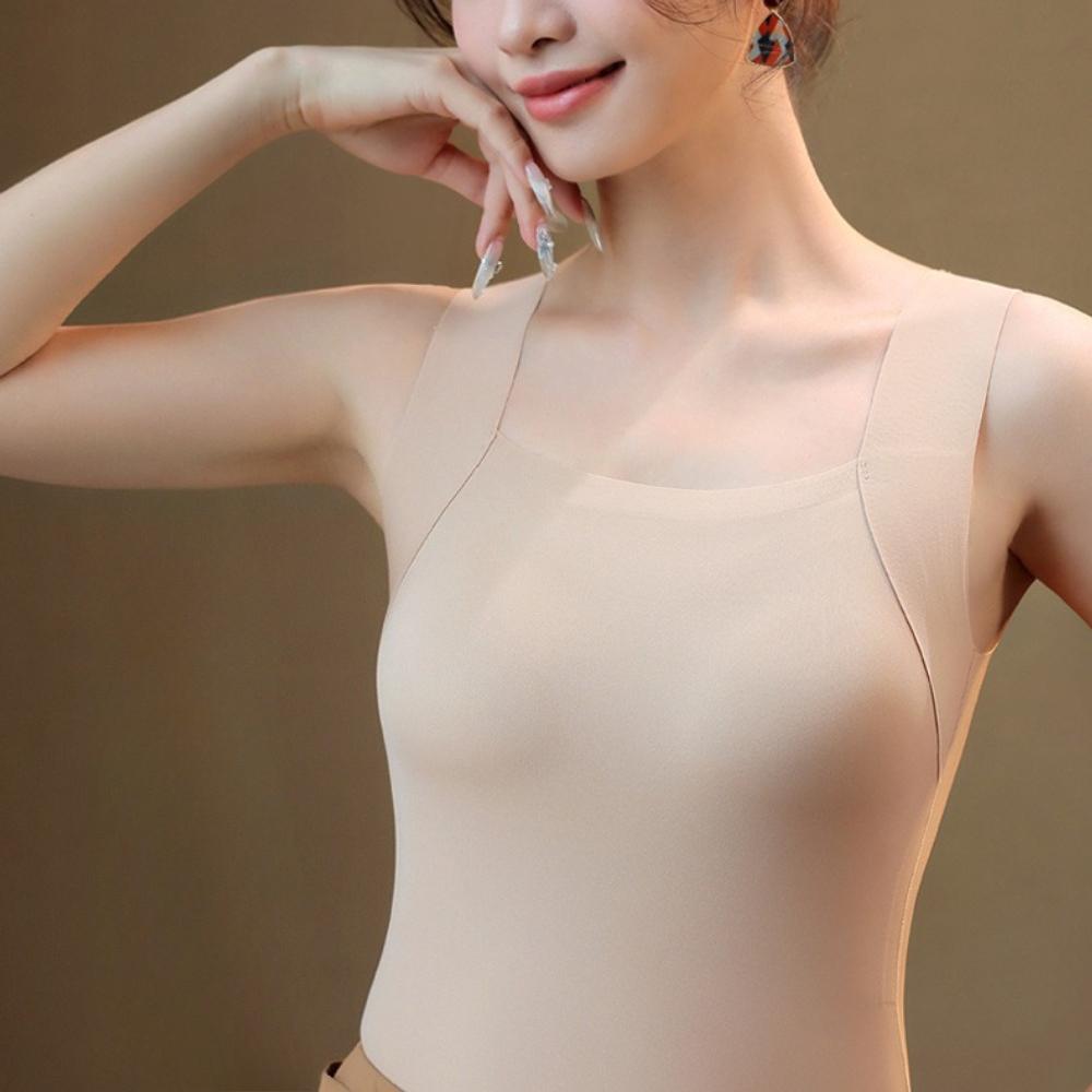 Wide Strap Camis Women Solid Color U Neck Crop Tops Fashion Padded Tube Top Female Sleeveless Camisole