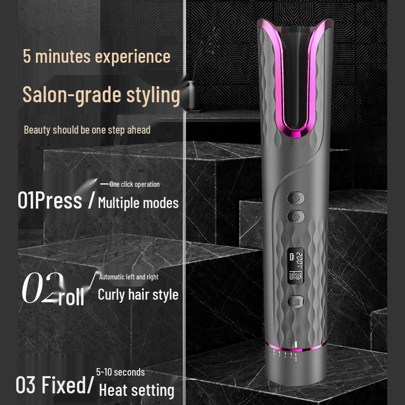 Wireless Automatic Rotating Curling Iron with LCD Display