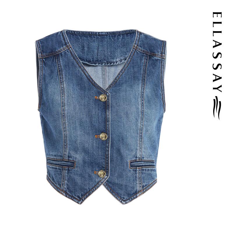 ELLASSAY Women's Denim Style Short Vest