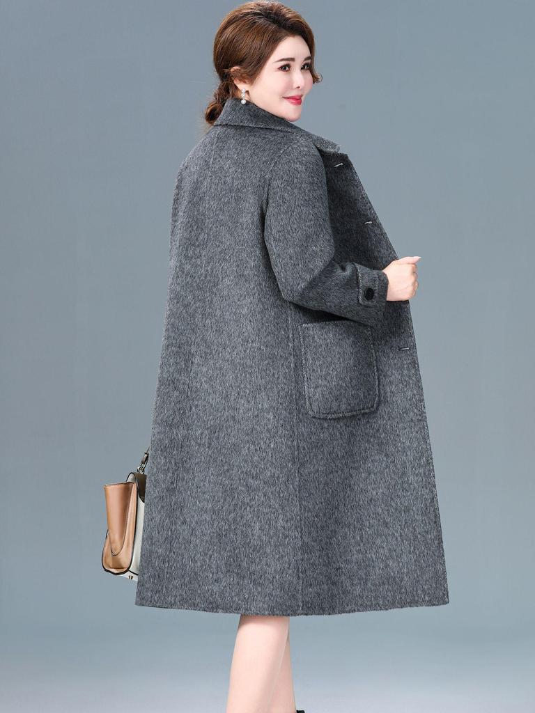 Luxusní oboustranný kašmírový kabát střední délky pro ženy - Podzimní/zimní móda Vlněný kabát z jačí vlny