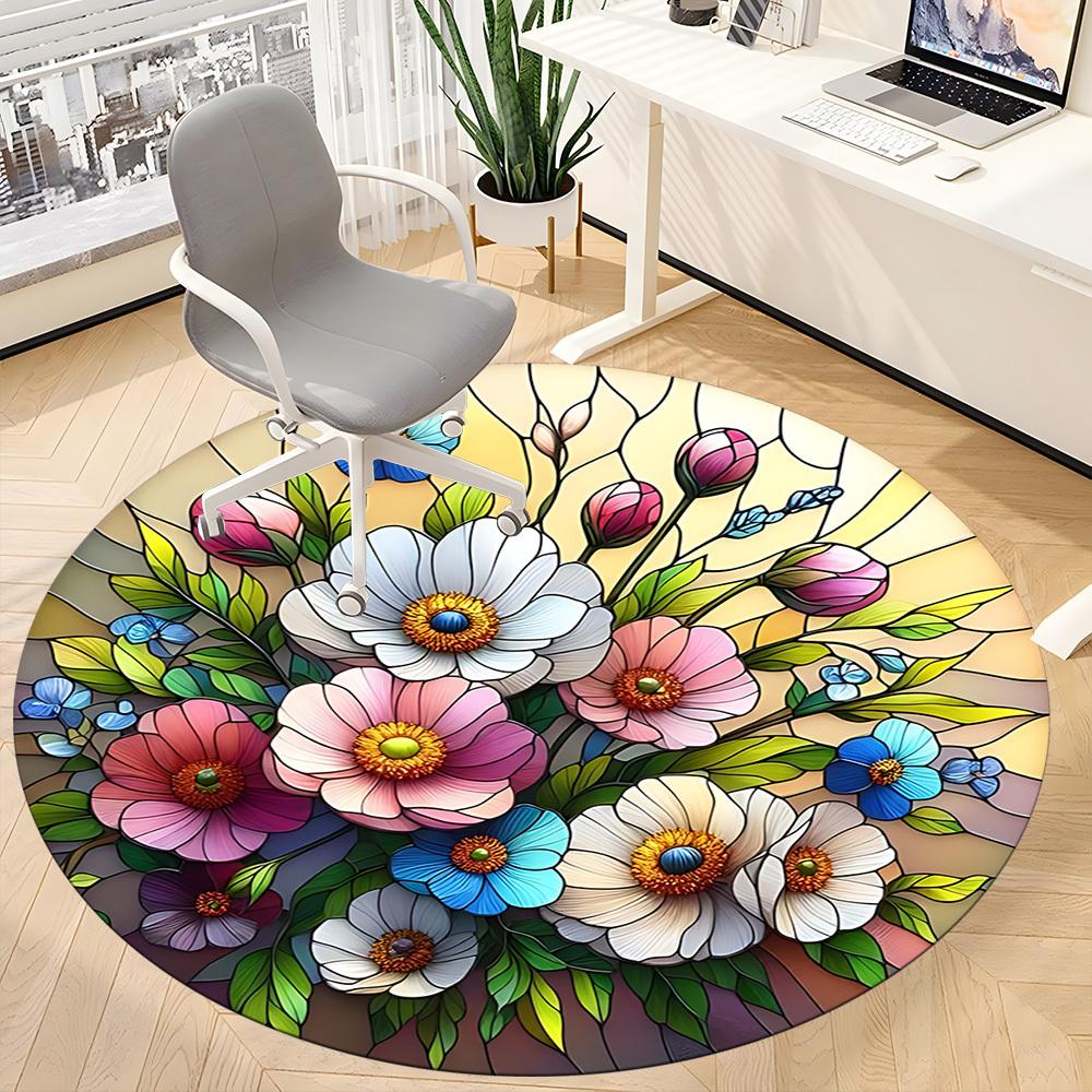 1pc Floral Stained Office Round Area Rug, Indoor Mat Suitable ForOffice, Under Office Chairs Bedroom Living Room Home Decor, Room Deco  D092