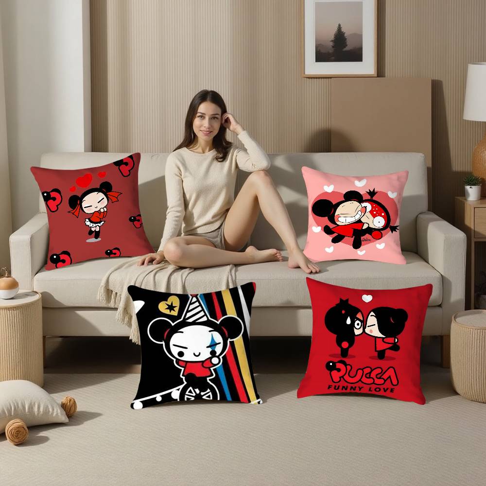 Kawaii P-Pucca Anime Pillow Case Plush Fabric Soft Double Sided Print Sofa Cushion Cover Throw Pillow Covers
