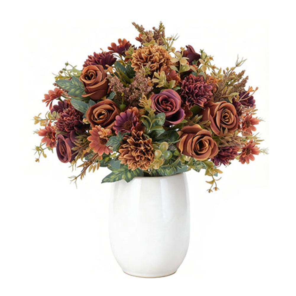 

Faux Silk Autumn Flower Bouquets 2 Bunches Orange Roses Hydrangeas for Wedding Party Home Vase Centerpiece Decoration