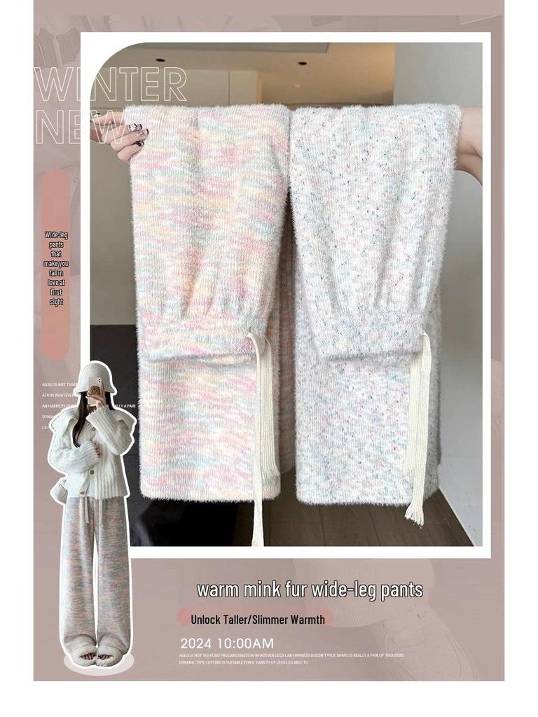 Petite Rainbow Polka Dot High Waist Fleece-Lined Wide-Leg Pants XS