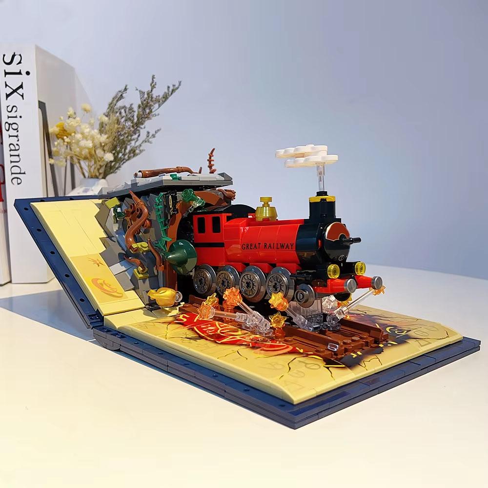 Creative Magic Train Building Blocks Book Magic World Station Set Assemble Set Bricks Toy Birthday Gift Kid Boy 889PCS