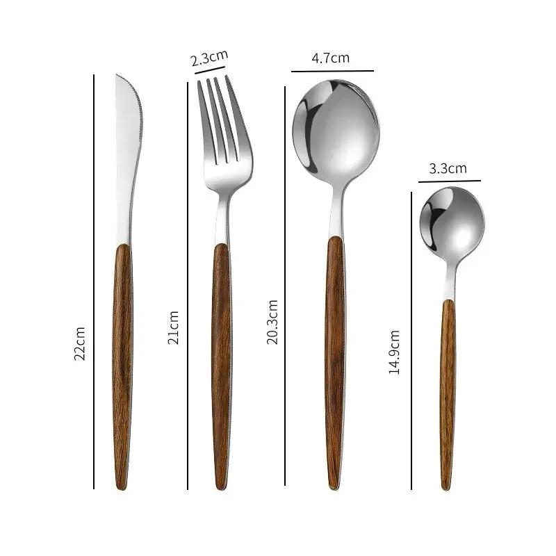 4pcs Stainless Steel Imitation Wooden Handle Cutlery Set Dinnerware Clamp Western Tableware Knife Fork Tea Spoon sets
