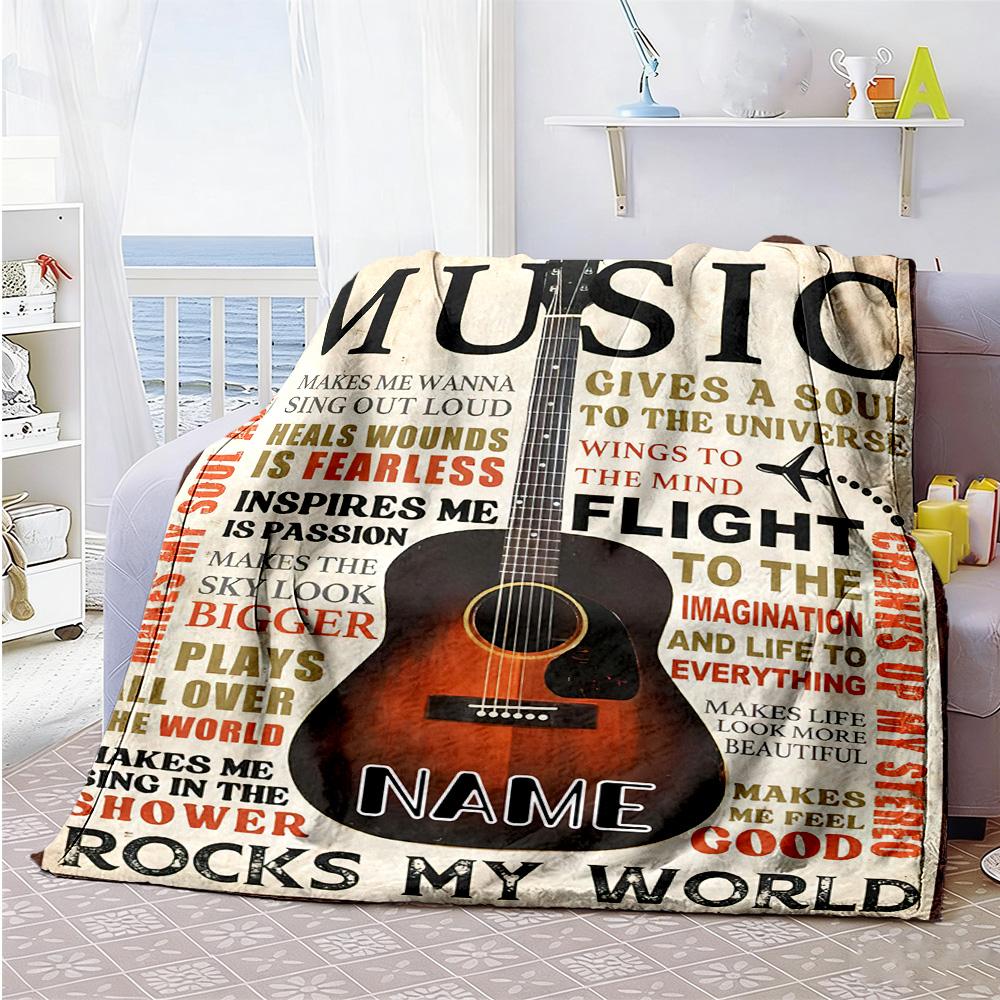 Guitar Customize Text Blanket Multi-purpose Customizable Blanket Durable Comfort Suitable for Couch Home Decor Bed Nap Four Seasons Multipurpose