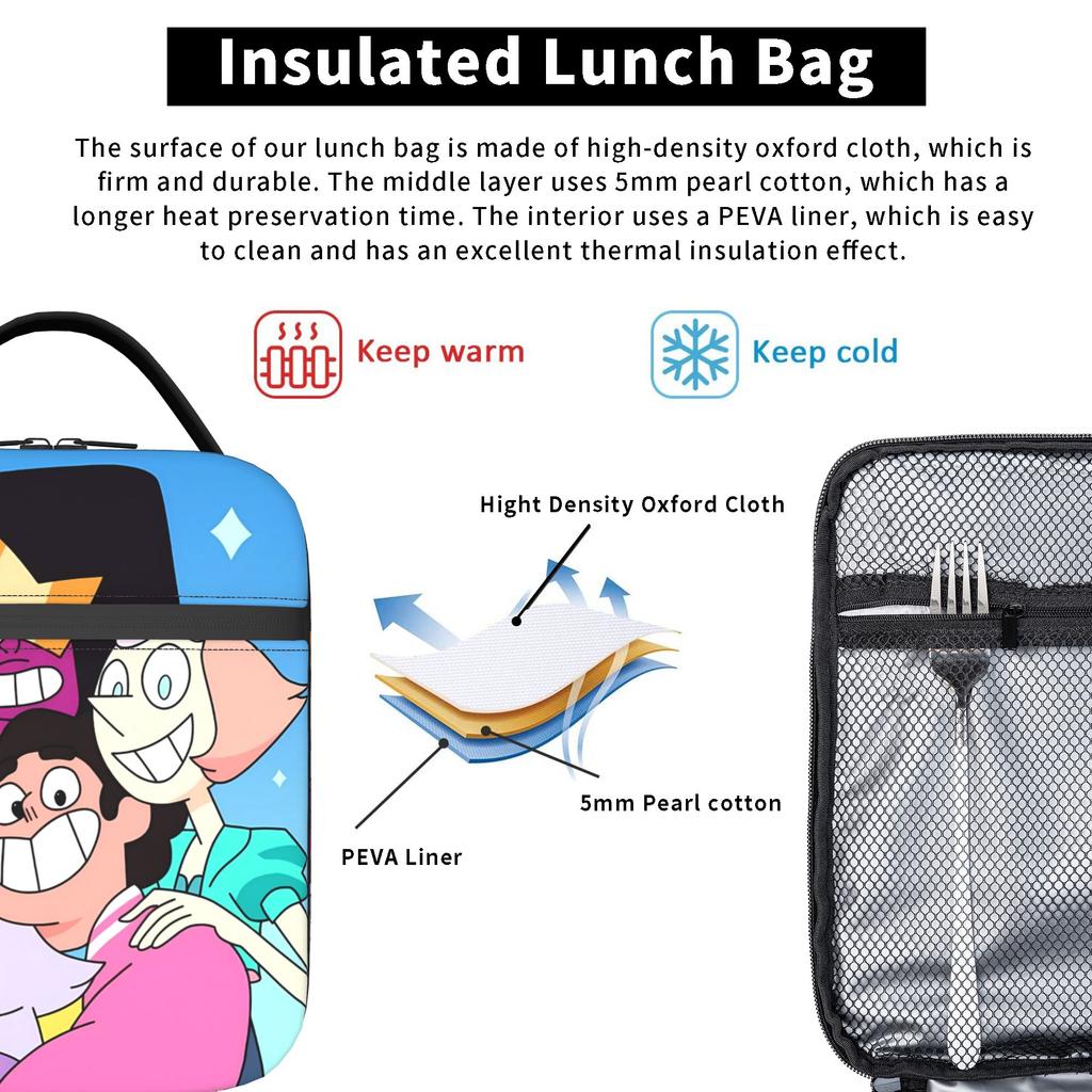 Crystal Gems Steven Universe Lunch Bag Leisure Office Lunch Box Print Portable Thermal Tote Handbags