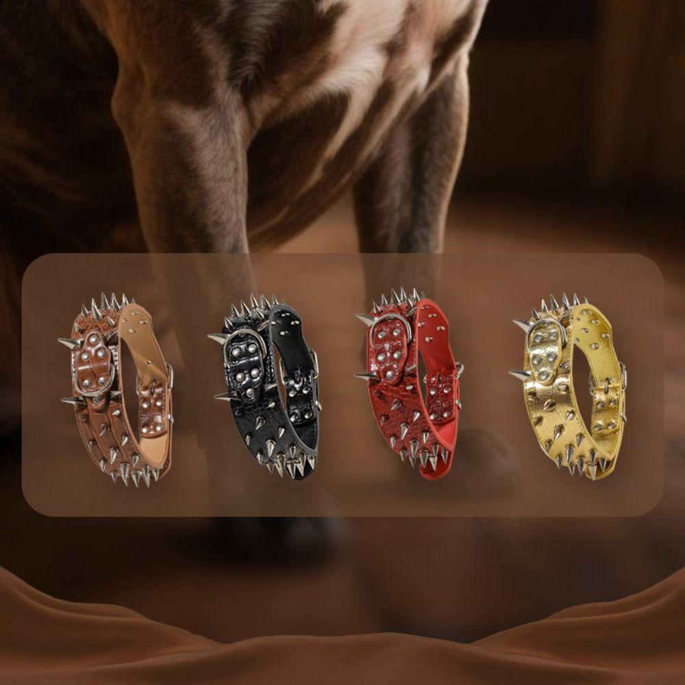 Anti-bite PU Leather Pet Necklace Widen Rivets Pet Collar Dog Neck Collar Outdoor Dog Walking