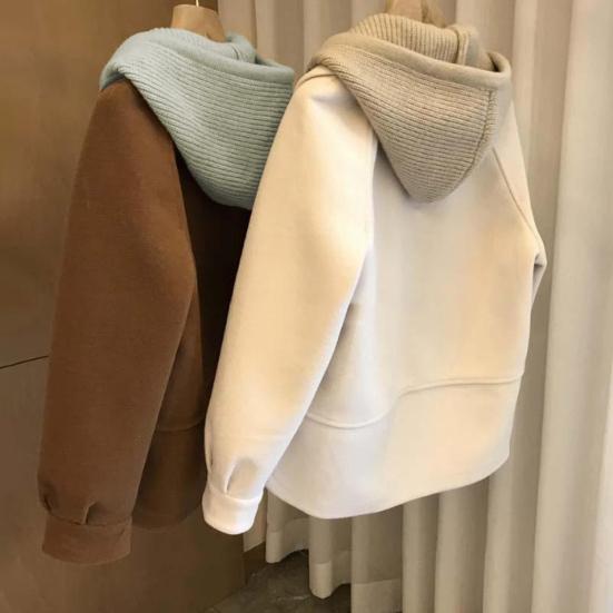 Veste en laine pour femme, faux patchwork deux pièces, grande taille, manteau croisé à cordon de serrage, ample, thermique, manches longues, pour les déplacements, l'école, le printemps, l'automne et l'hiver