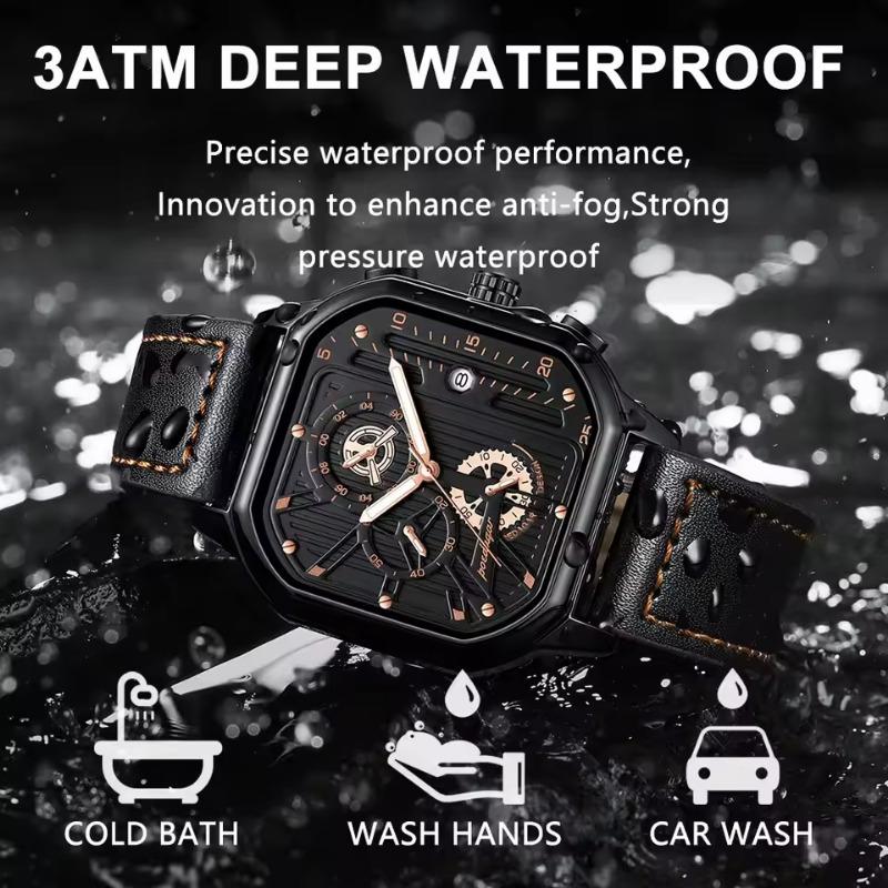 POEDAGAR Luxury Casual Men's Watch Fashion Sports Chronograph Leather Watches Waterproof Luminous Military Wristwatch Gift