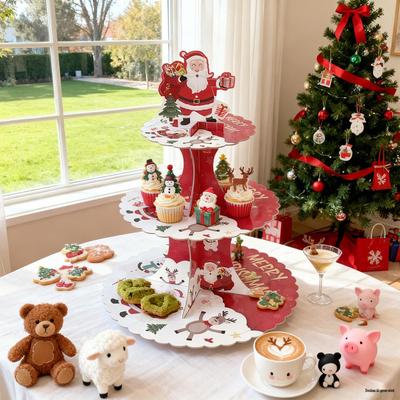 Three-Tier Christmas Dessert Display: Santa Claus & Tree Cake Stand for Party Decor
