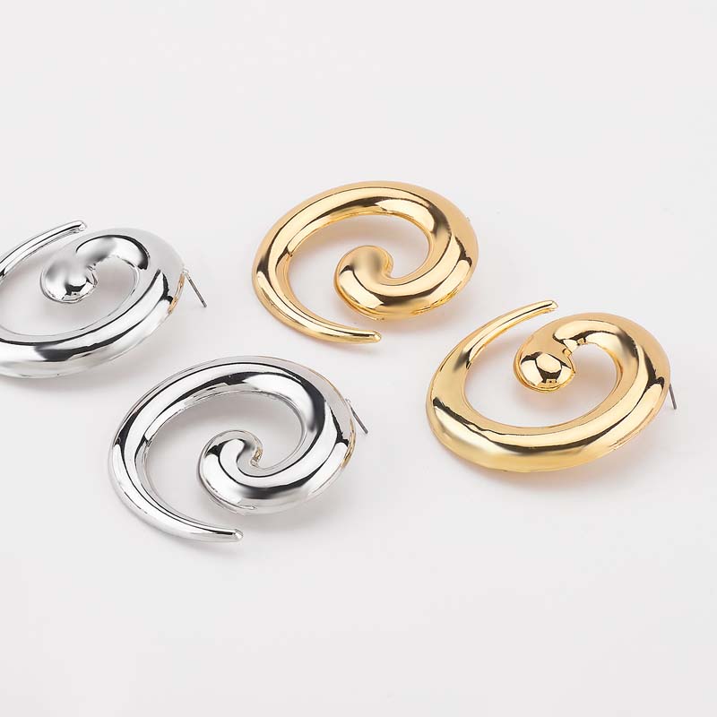 Vintage Metal Irregular Smooth Spiral Stud Earrings for Women Exaggerated Gold Color Geometric Hollow Large Earring Jewelry Gift