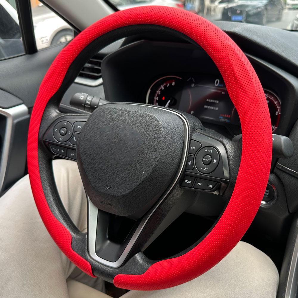 Leather Round Car Steering Wheel Cover Flat-Bottom Breathable Comfortable Feel Steering Wheel Cover D-type Steering Accessories