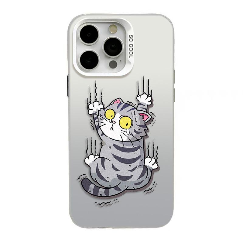 Silver Anti-Slip Cat Phone Case for iPhone 13/14Pro/15ProMax/16Pro/17