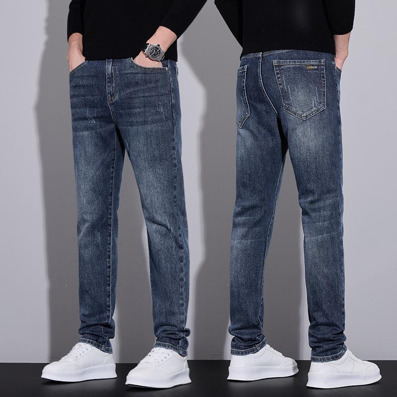 Spring And Autumn Winter New Men'S Thick Jeans Slimming Straight Stretch Business Versatile Long Pants