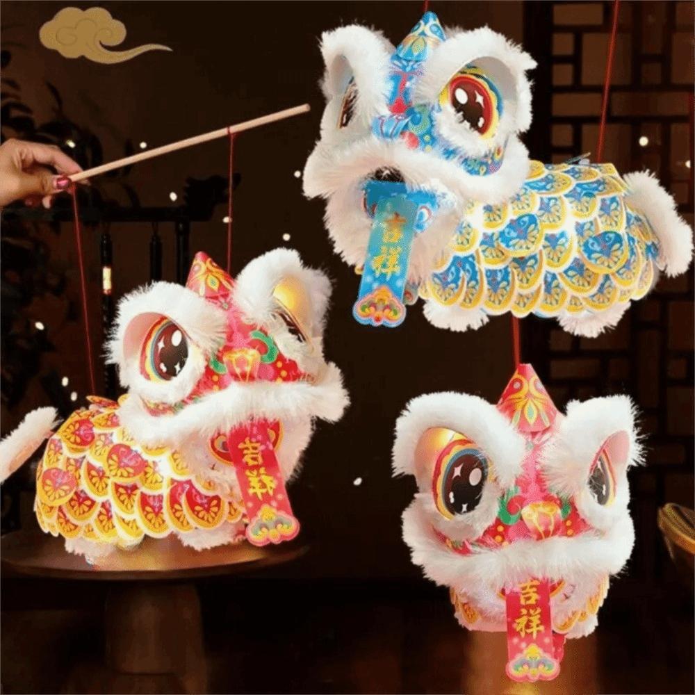 DIY Material Package New Year Lion Dance Lantern with Blessings Waterproof Handmade Lantern Hanging Ornament Festival Atmosphere