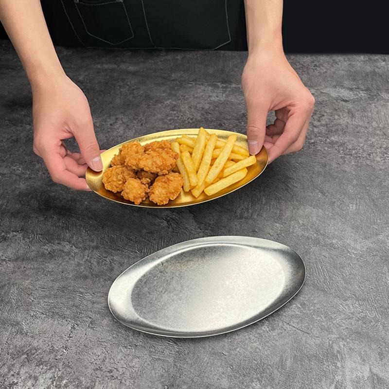 Korean Stainless Steel Egg-Shaped Plate for Desserts, BBQ, and Snacks
