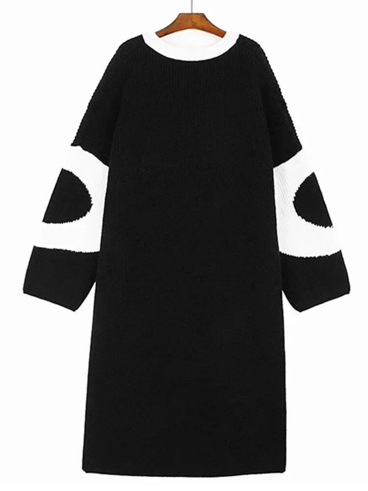 Xitao Pletené šaty s výstřihem do V Móda Kontrastní Barva Volný Ležérní Pulovr Dámské DMJ3344