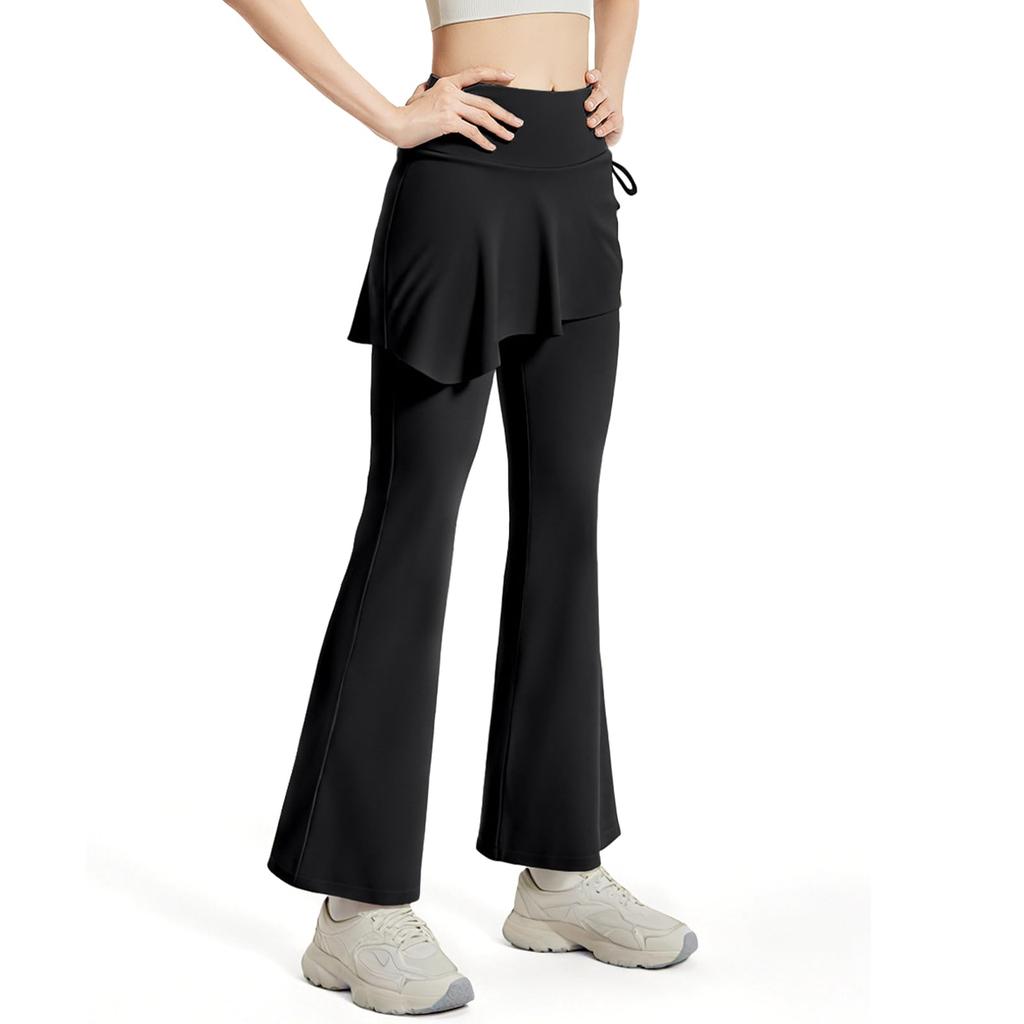 Karsaer Flared Pants for and Dance Women's High-Waisted Leggings, Stretch, Moisture-Wicking, Quick-Drying, Skirt-Style Yoga, Pilates, (A0055)