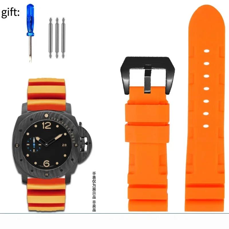 Schwarz Blau Grün Orange Uhrenarmband Silikon Gummi Armband Herren 22mm 24mm Für Panerai 111 441 386 Sport Soft Strap Kostenlose Werkzeuge