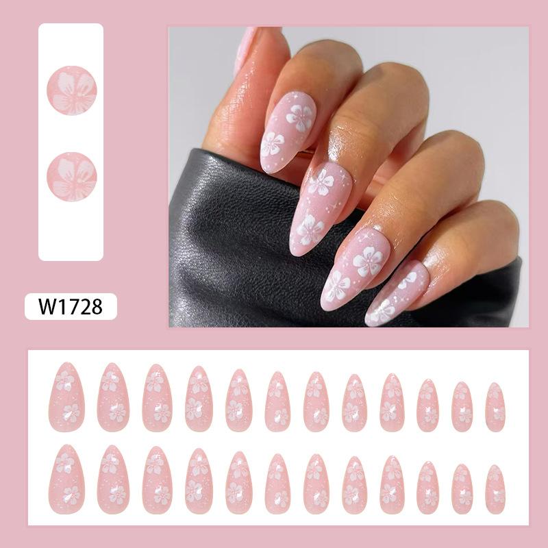 

Накладные ногти Носимые ногти Фейковые ногти Красивые Сакура Розовый Белый Съемные пластинки Простые наклейки для ногтей