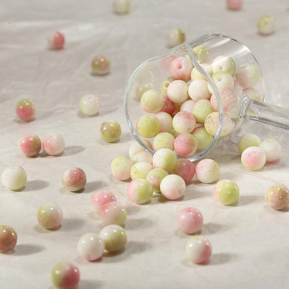 100pcs 8mm Pastoral Oil Painting Imitation Ceramic Glass Jade Crushed Beads for DIY Handmade Bracelets and Loose Beading