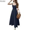 Women Summer Square Collar Casual Sleeveless Long Dress