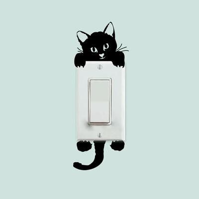2024 New Black Lovely Cat Light Switch Phone Wall Stickers For DIY Home Decoration Cartoon Animals Wall Decals PVC Mural Art
