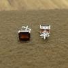 Baguette Garnet Stud Earring | Simple Silver Stud | Round Stud Earring