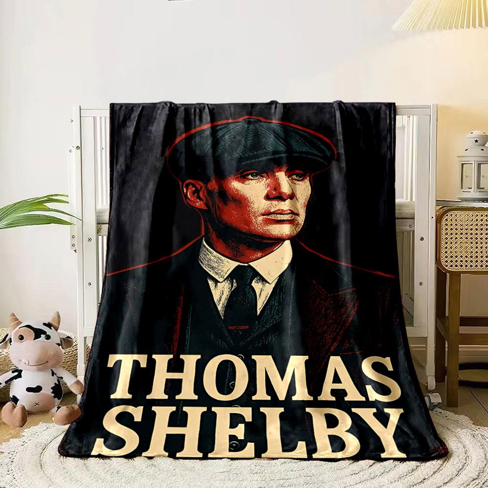 

Vintage illustration with formal attire, flat cap, bold text THOMAS SHELBY . for all seasons blanket lunch break throw gift 80cm x 120cm