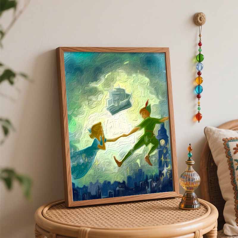 Disney Oil Painting Art Painting Set Peter Pan Flying Home Wall Decor Handmade Gift