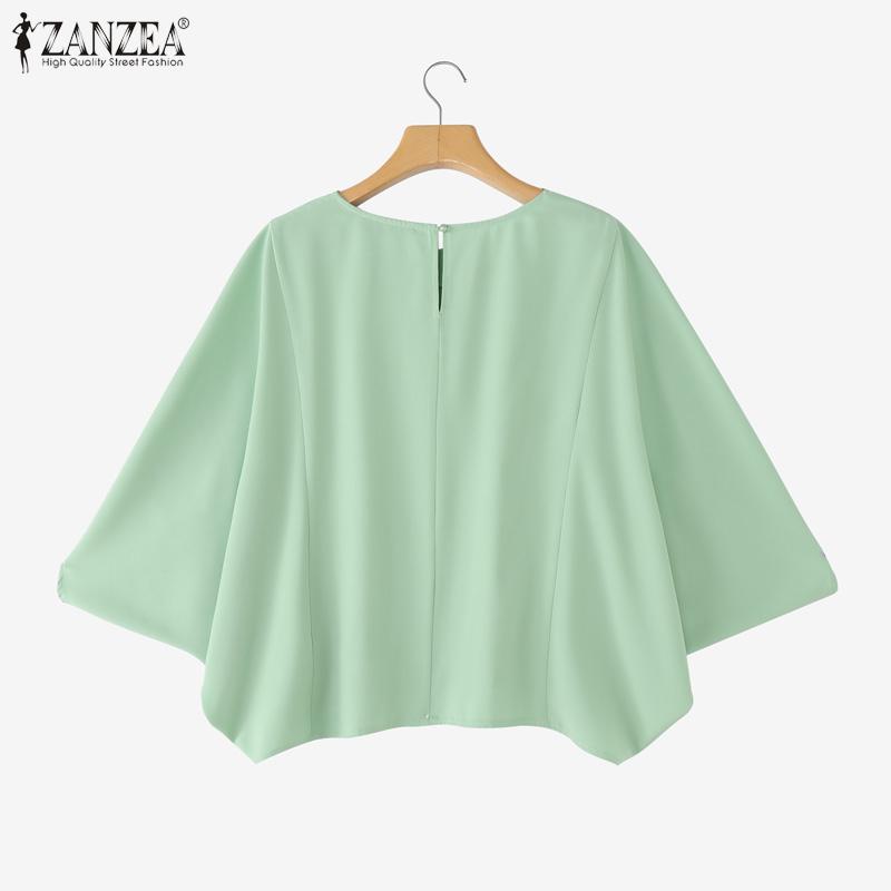 ZANZEA Bluză lejeră cu mâneci 3/4 pentru femei, cu gât rotund