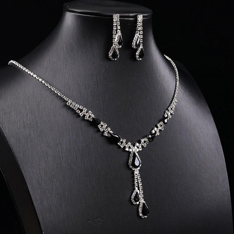 Jewelry Set European and American Temperament Purple Crystal Bridal Dress Set Versatile Necklace Earrings Rhinestones