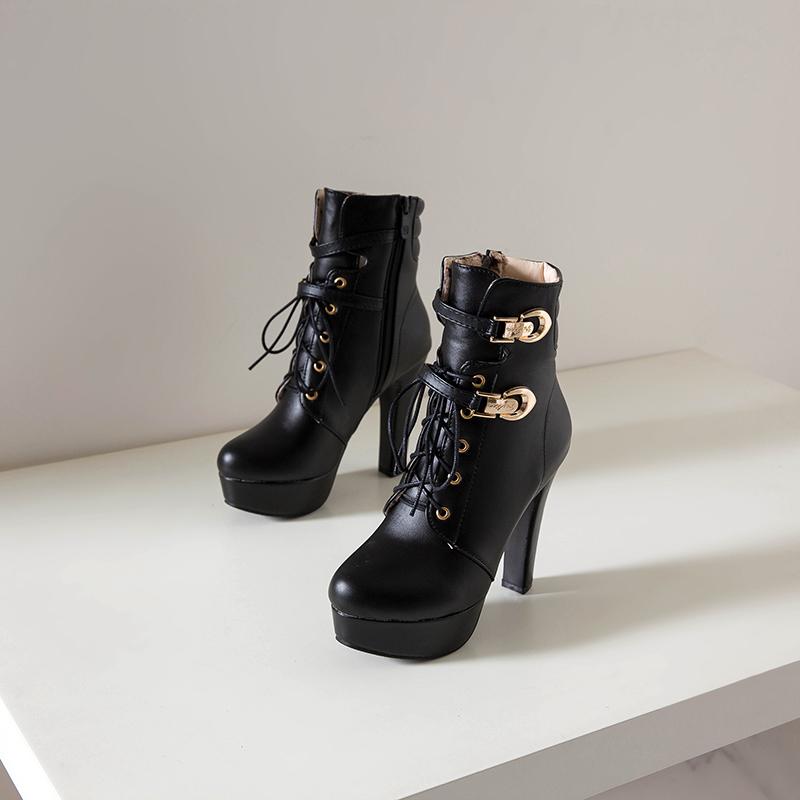 Damen High Heel Stiefeletten Neue Wasserdichte Plateau klobige Große Römische Stiefeletten für Herbst und Winter