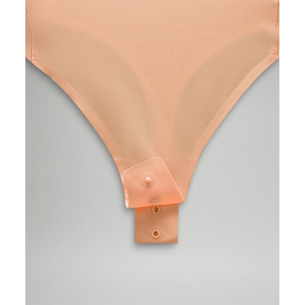 Lululemon Wundermost Nulu Mesh Langarm Rundhals Bodysuit Peach Bellini