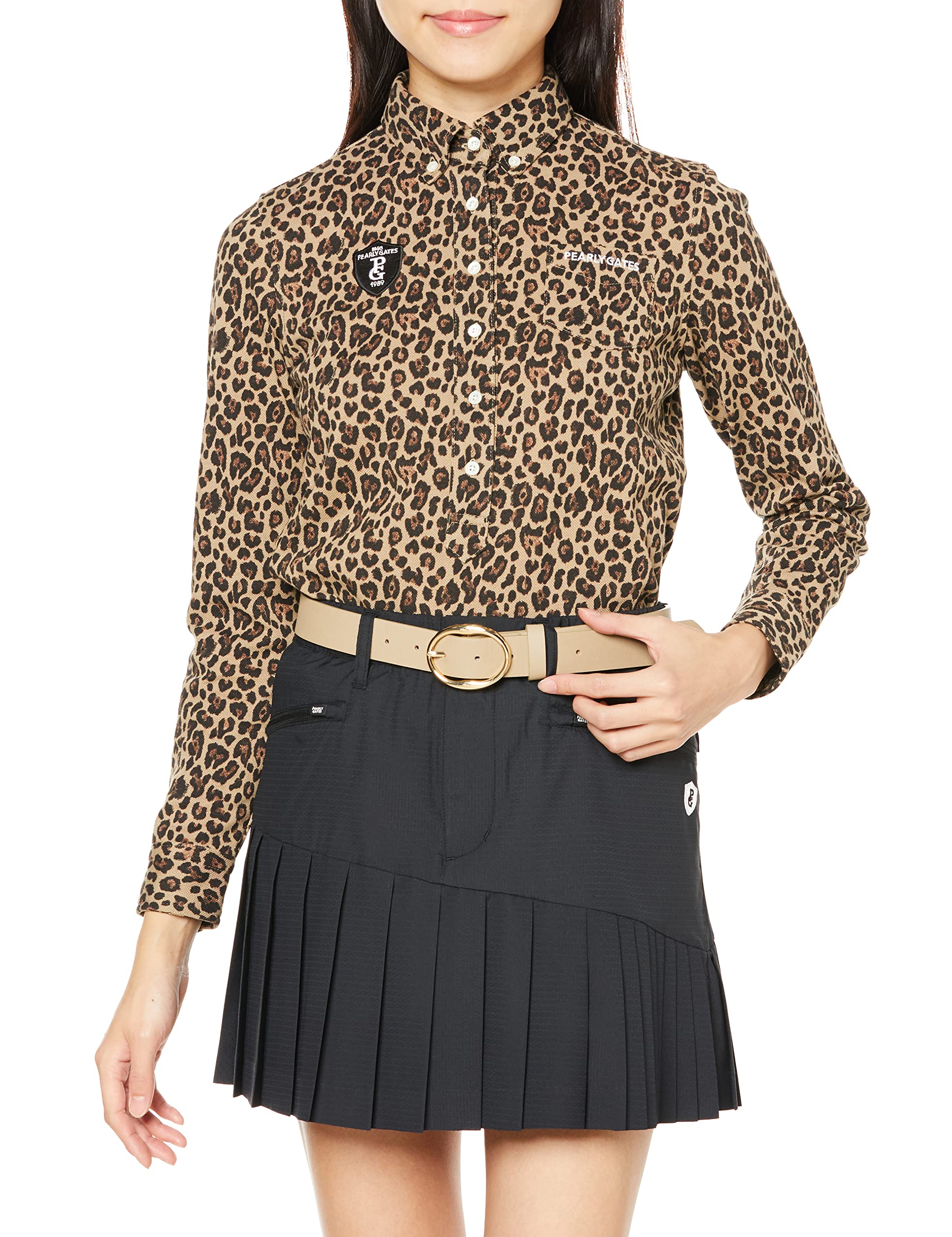 

Женская рубашка-поло с длинным рукавом PEARLY GATES из пике Thermolite с леопардовым принтом, легкая и теплая, размер 055-2261004, леопардовый принт, размер 0 [S]