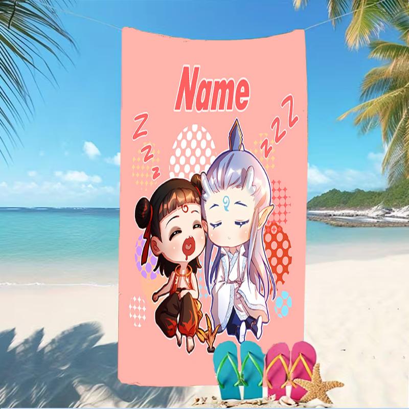 Customizable personalized beach towels Nezha Conquers the Dragon King themed designs.Suitable for the beach, yoga, sports;ideal as beach accessories