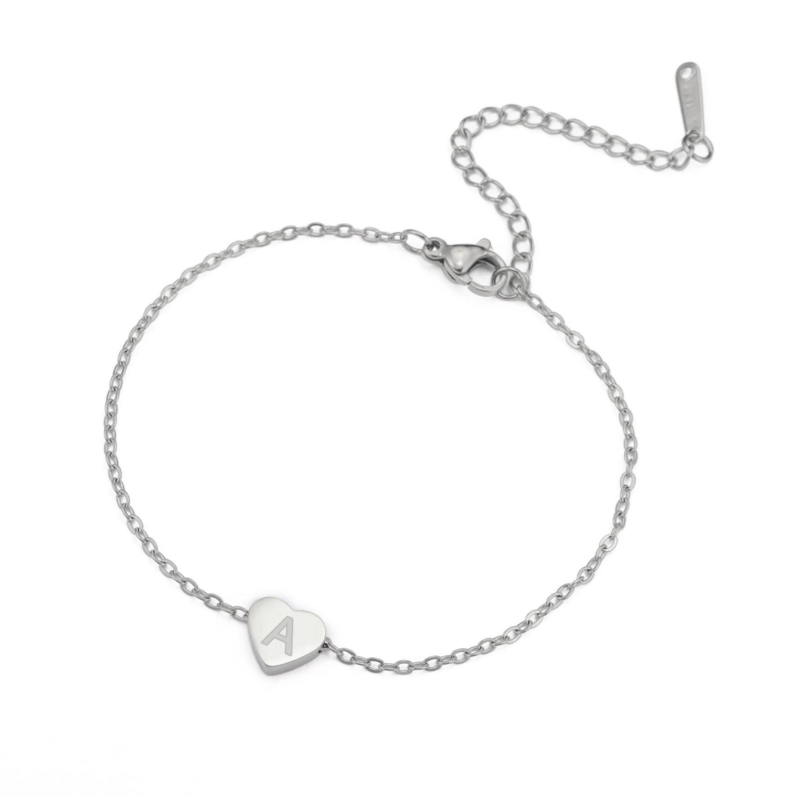 

Fashion Titanium Steel Alphabet Bracelet With Heart Pendant Women Simple Personalized Letter Charms Jewelry